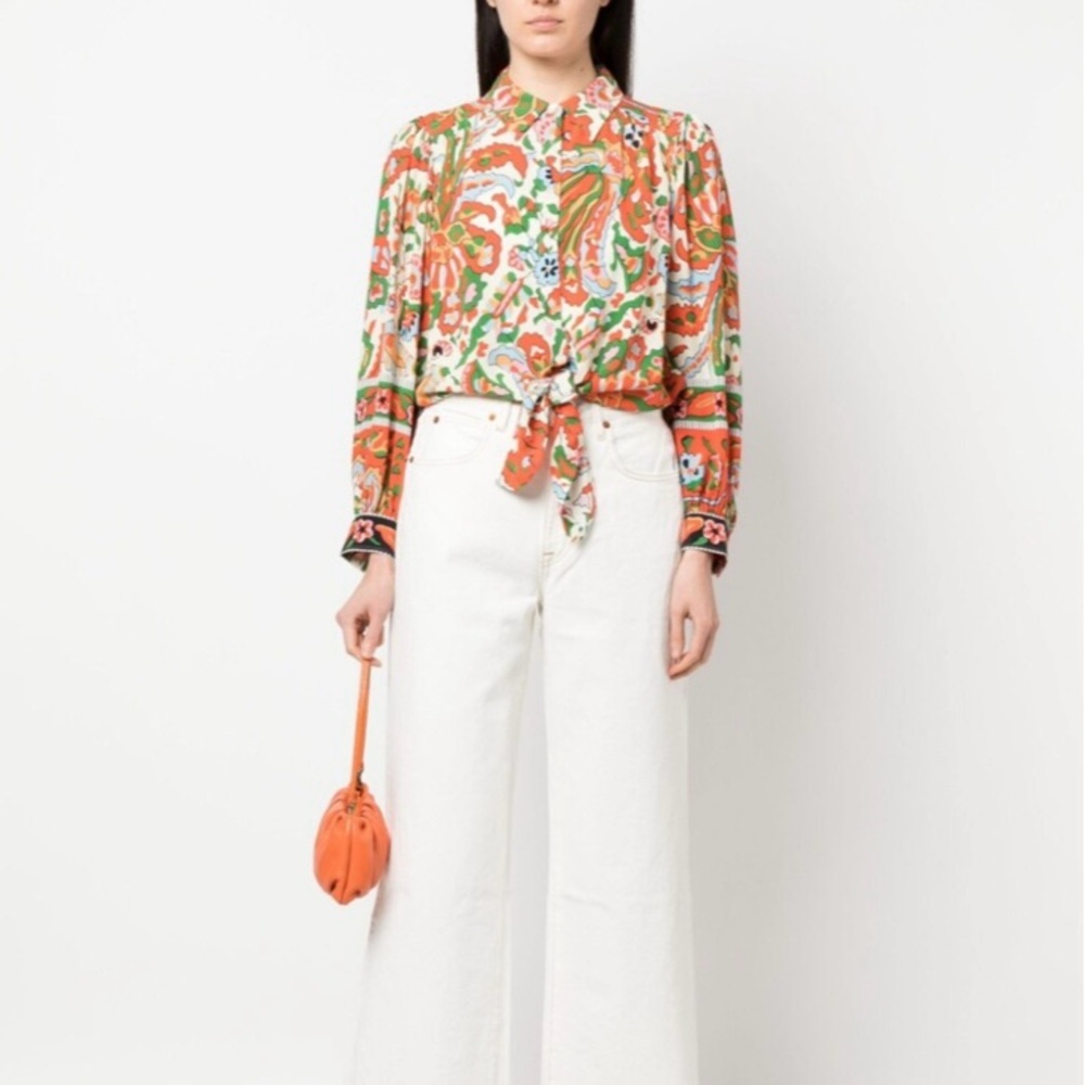 CUPCAKE AND CASHMERE Martha tied-waist cropped shirt, paisley